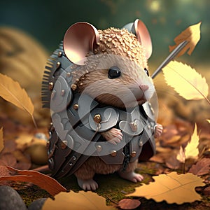 Fairytale character design warrior mouse in medieval armor suit