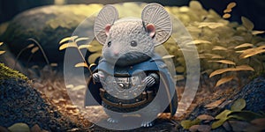 Fairytale character design warrior mouse in medieval armor suit