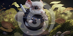 Fairytale character design warrior mouse in medieval armor suit