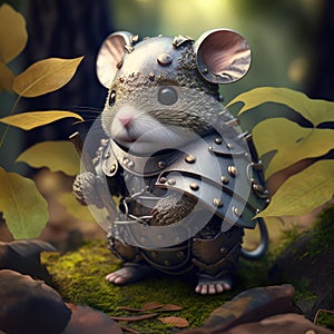 Fairytale character design warrior mouse in medieval armor suit