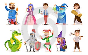Fairytale character set for a medieval game isolated on white background