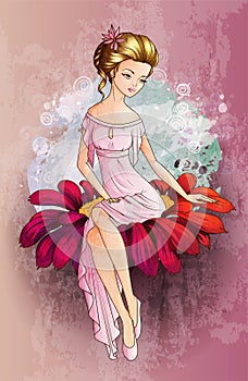 Fairytale character Thumbelina siting on the flower photo