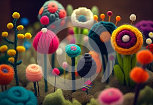 Fairytale colorful woolen garden, Generative AI