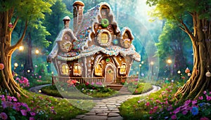 fairytale fantastic house in the forest
