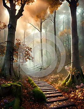 fairytale fantasy autumn forest with path
