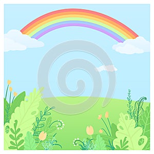 Fairytale fantasy landscape with rainbow
