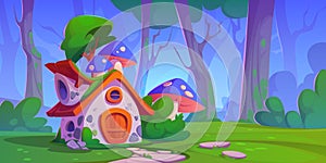 Fairytale forest house cartoon vector background