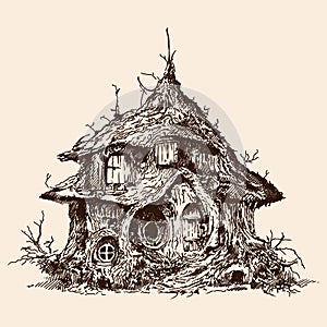 Fairytale forest house of gnomes and goblin.