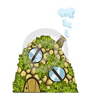 Fairytale house. Fantasy dugout house. Housing village illustration. Kids fairytale playhouse isolated on white