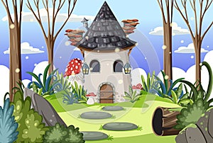 Fairytale house in forest scene