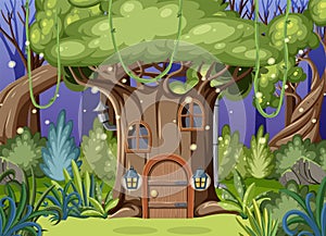 Fairytale house in forest scene