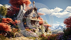 A fairytale-inspired cottage miniature. Generative AI.