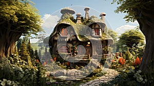 A fairytale-inspired cottage miniature. Generative AI.