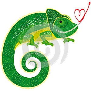 Fairytale isolated chameleon with Valentine
