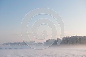 Fairytale landscape in snow and fog