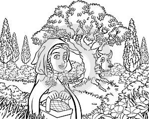 Fairytale Little Red Riding Hood Coloring Scene