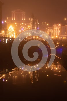 Fairytale Ljubljana city In Christmas Time with Christmas Tree, bridge and Christmas decoration, Slovenia