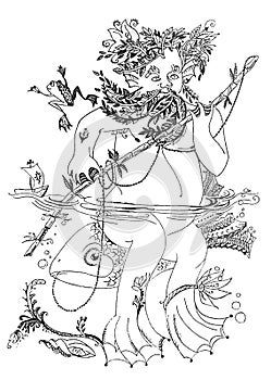Fairytale merman graphic illustration