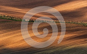 Fairytale Minimalistic Agricultural Autumn Landscape With Small