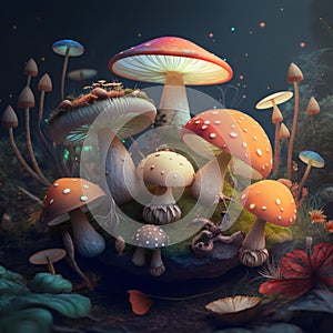 Fairytale mushrooms magic forest mystical illustration