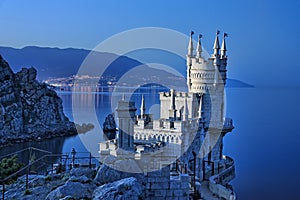 Fairytale Swallow Nest Castle and Yalta Bay in Twilight