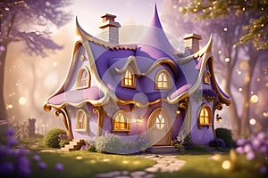 Fairytale tree house in a mysterious forest, house of pixies and elves. template for design. Playground AI platform.