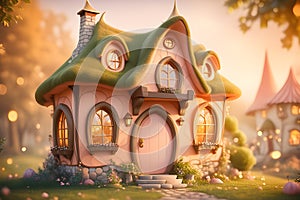 Fairytale tree house in a mysterious forest, house of pixies and elves. template for design. Playground AI platform.