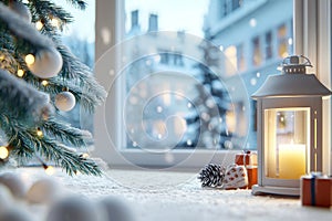 A fairytale window and a Christmas object for a winter Christmas