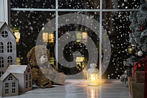 Fairytale winter christmas window and christmas object