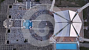 Faisal Masjid in Islamabad at twilight Prayers gathered in largest Mosque in Pakistan to eat Iftari, Ramazan, Aerial