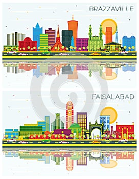 Faisalabad Pakistan and Brazzaville Republic of Congo City Skyline Set