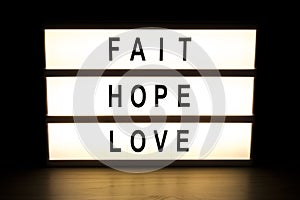 Fait hope love light box sign board