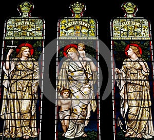 Faith, Charity and Hope in stained glass