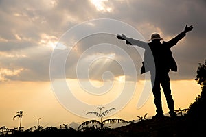 Faith of christian concept: Spiritual prayer hands over sun shine