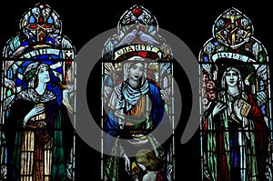 Faith, harity and Hope in stained glass
