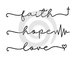 FAITH, HOPE, LOVE. Bible, religious, churh vector quote.