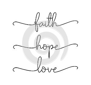 FAITH, HOPE, LOVE. Bible, religious, churh vector quote.