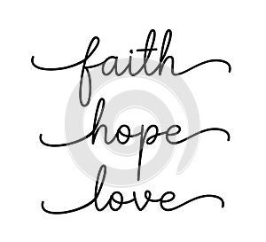 FAITH, HOPE, LOVE. Bible, religious, churh vector quote.