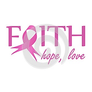 Faith,hope, love- Pink ribbon to symbolize breast cancer awareness. Poster to empower women suffering from breast cancer