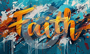 Faith - modern calligraphy lettering text on grunge splash background