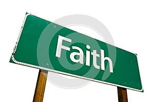 Faith road sign isolated on white.