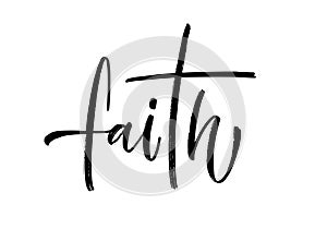 FAITH word. Christian religious calligraphy text faith. Vector illustration with stars.
