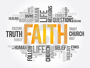 Faith word cloud collage , social concept background