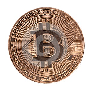 Fake Bitcoin coin isolated on white