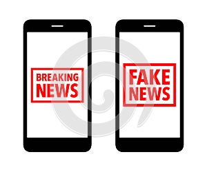 Fake and breaking news rubber stamp cell phone