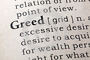 Dictionary definition of the word greed
