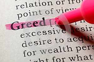 Dictionary definition of the word greed