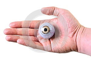 Fake eyeball in palm