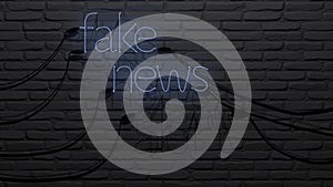 Fake news alert neon sign on a brick wall