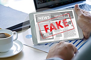 Fake news concept man reading news media technology on smartphone just Fake